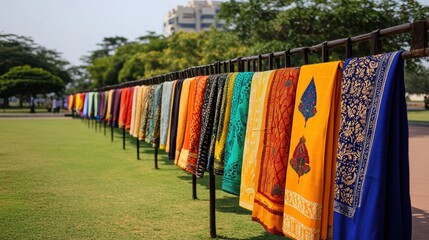Vibrant Textiles Hanging on Display in Green Park