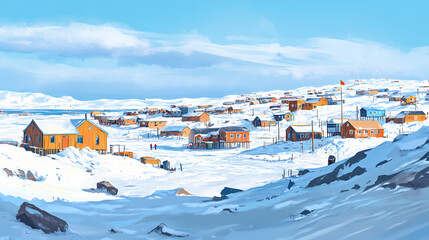 Village of iqaluit, baffin island in the canadian arctic nunavut , arctic, inuit, snow, ice, traditional, community. Inuit Ice Village. Illustration