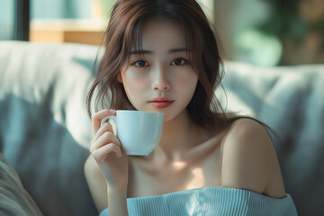 コーヒーを飲む美しい女性