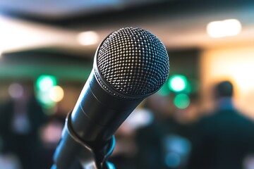 Close-up of a Microphone in a Conference Room
