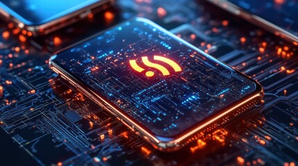 Mobile technology with 5G signals, showing the evolution of mobile communication networks.