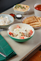Fresh and tasty salads with dressing