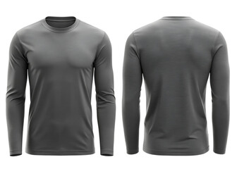 Black long sleeve t-shirt PNG mockup template of Front and back view