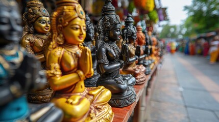 Fototapeta premium Colorful Statues of Deities at a Marketplace in India