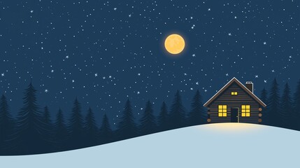 Fototapeta premium Cozy Cabin Under Starry Night Sky