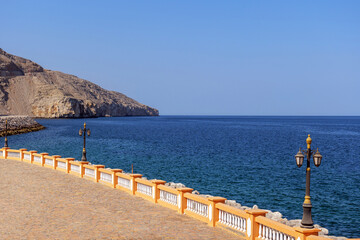 Scenic Hana viewpoint on the coastal road along the cliffs of Musandam, Oman