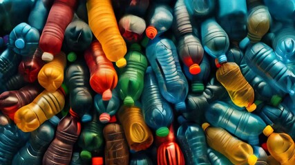 Exploring the impact of plastic waste through a colorful collection of discarded bottles