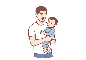 A father raises his baby by holding him. Hand drawn style vector design illustrations.