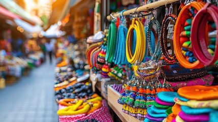 Fototapeta premium Colorful Accessories at Vibrant Street Market