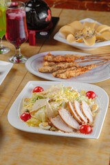 Fresh and tasty salads with dressing