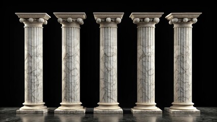 White ancient marble pillars on black background