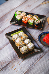 Delicious and fresh rolls with sauce