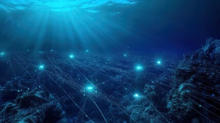 Underwater communication network, representing deep-sea data transmission technology.