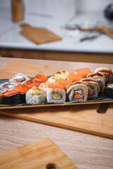 Delicious and fresh rolls with sauce