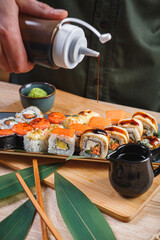 Delicious and fresh rolls with sauce