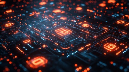 Obraz premium Futuristic Circuit Board with Glowing Red and Blue Lights