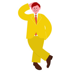 スーツを着た男性が頭を掻いて照れるイラスト