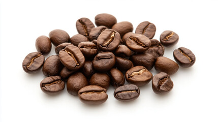 Fototapeta premium Freshly roasted coffee beans arranged in pile, showcasing their rich brown color and unique texture. Perfect for coffee lovers and enthusiasts