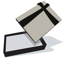 empty gift box with black ribbon isolated, stock illustration