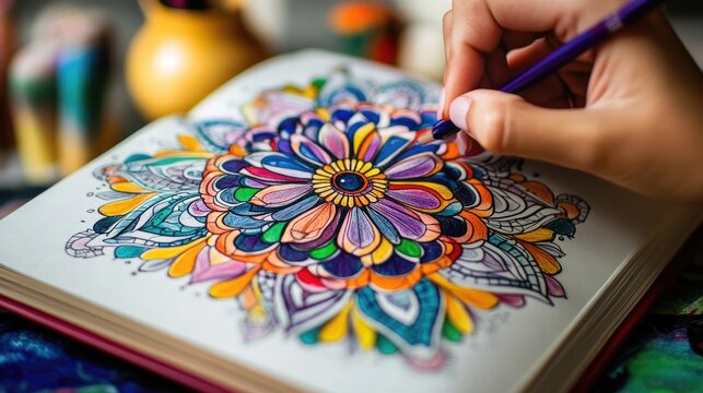 Colorful Mandala Art in a Sketchbook