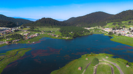 La Marquesa National Park. Aerial view of the Salazar Lagoon, a place where the people of Mexico City usually go for family outings on weekends with their families and friends.