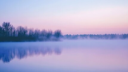 Fototapeta premium Ethereal Fog Over Tranquil Lake at Dawn