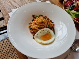 Fusion dish. Mi goreng pasta with linguine noodles