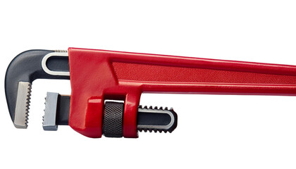 Red pipe wrench on white isolate background transparent background