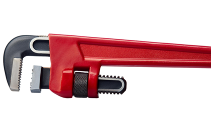 Red pipe wrench on white isolate background transparent background