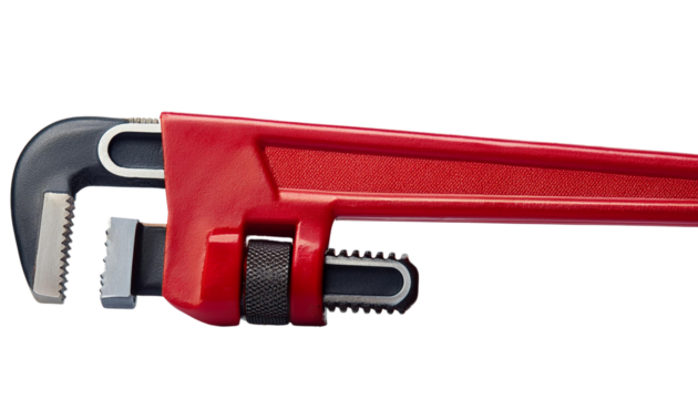 Red pipe wrench on white isolate background transparent background