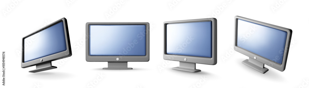 Aufkleber 3d set of black pc monitor with empty screen isolated. render collection of computer lcd display moc