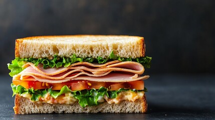 A classic ham and tomato sandwich on white bread. The perfect lunch.