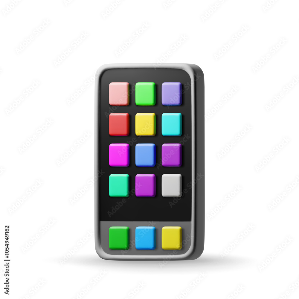 Poster 3d smartphone with ui icons isolated. render front view smart phone icon. 3d telephone with applicat