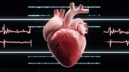 Digital heart rate graph, holographic heart, glowing medical data, futuristic health tracker
