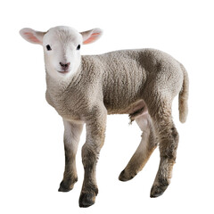 Fototapeta premium Cute lamb standing on white isolated background transparent background