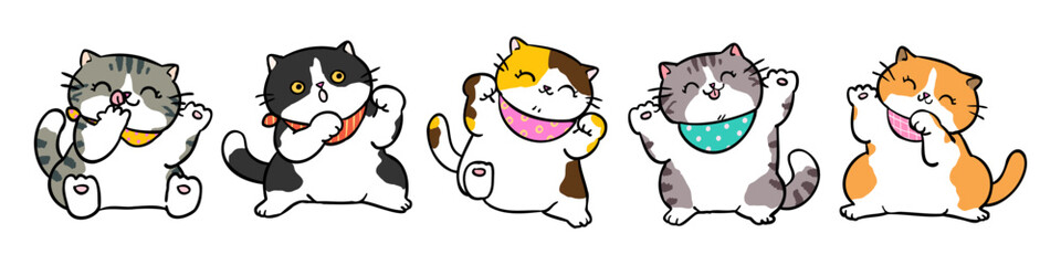 Vector Illustration of Cute Cartoon Cat Characters on Isolated Background