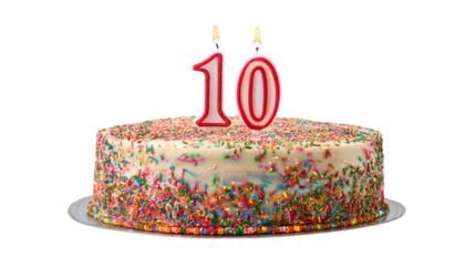 Celebratory cake with colorful sprinkles. transparent background