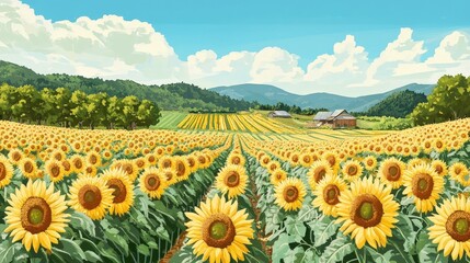 Obraz premium An organic farm with fields of sunflowers and crops rotated to maintain soil fertility and promote sustainability.