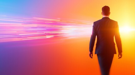 Obraz premium A journey towards the future embracing change and opportunity in a vibrant landscape of possibilities