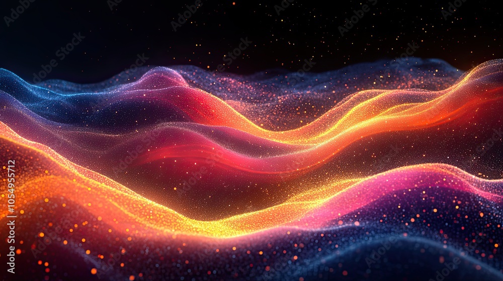 Poster exploring the abstract dimensions of quantum computing through visual technology a dynamic wave repr