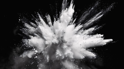 Abstract white powder explosion isolated on a black background.