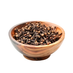 Spice cloves in a wooden bowl isolated on transparent background