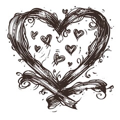 Abstract heart shape vector sketch illustration of a vintage love symbol