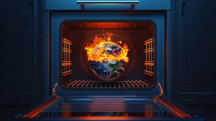 Obraz premium Earth burning inside an oven, climate crisis