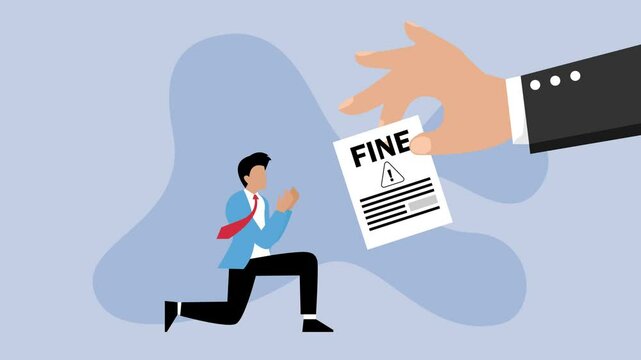 Sad businesswoman receives a fine letter fine cartoon animation