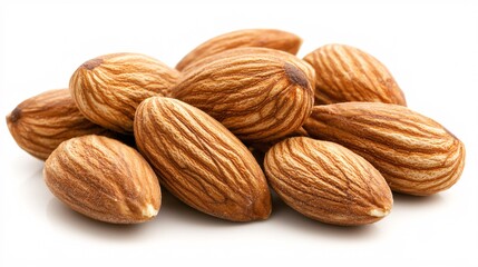 Fototapeta premium Close-up of almonds on white background.