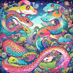 蛇のイラスト　年賀状　年賀はがき