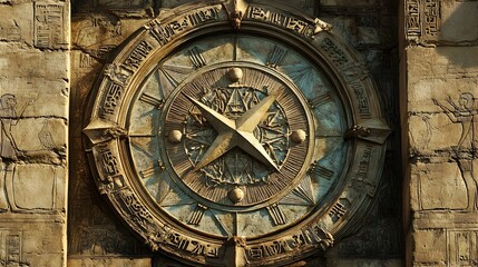 Obraz premium Exquisite Ancient Egyptian Astronomical Clock Meticulously Crafted Merkhet Measuring Celestial Patterns