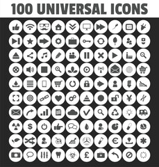 100 Universal icons, set of universal icons for web application, user interface and mobile app.