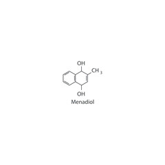 Menadiol skeletal structure diagram.Vitamin K vitamer compound molecule scientific illustration.